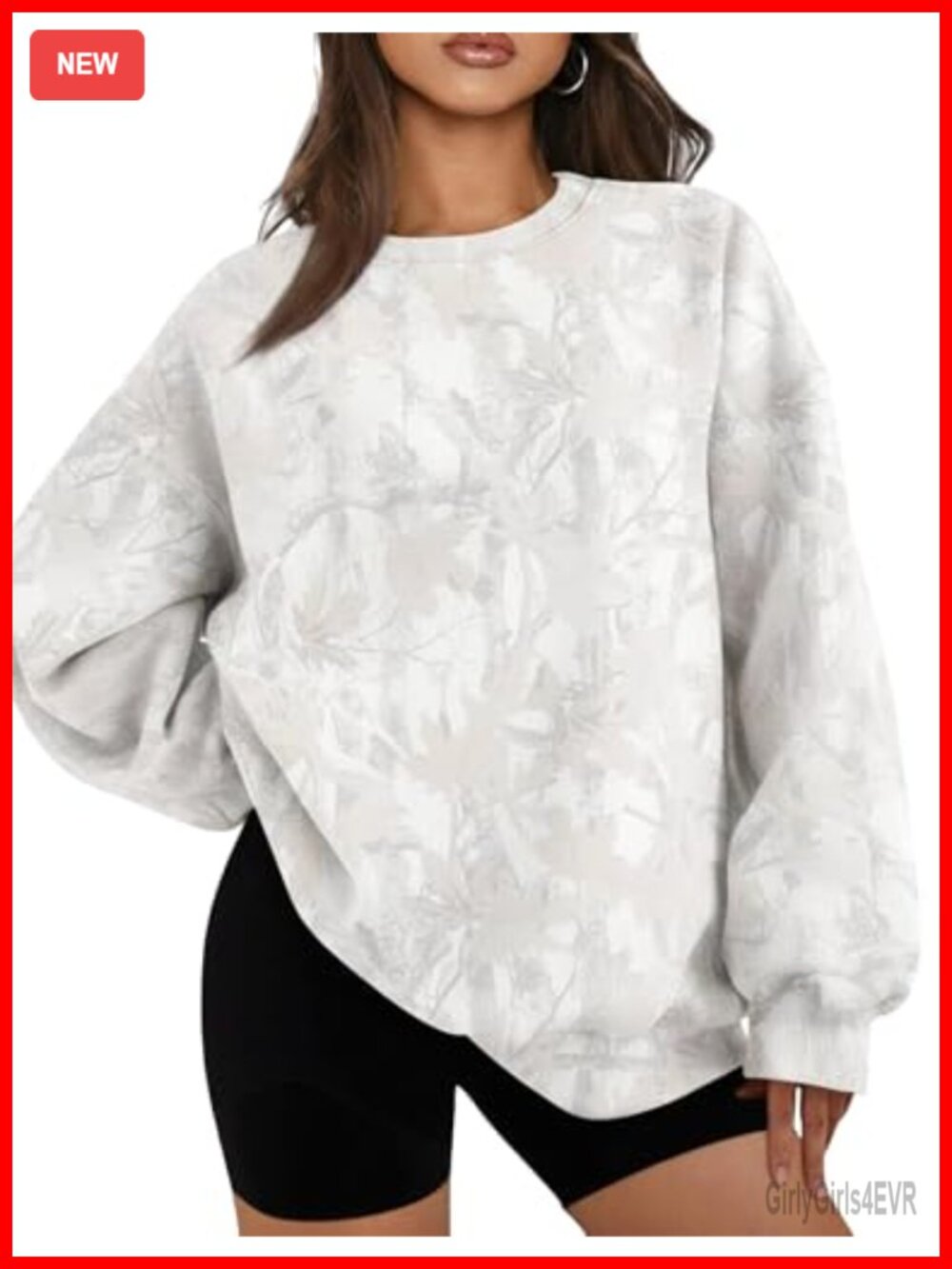 Oversized Camo Maple Leaf Sweatshirt Crew Neck Fleece Lined Pullover